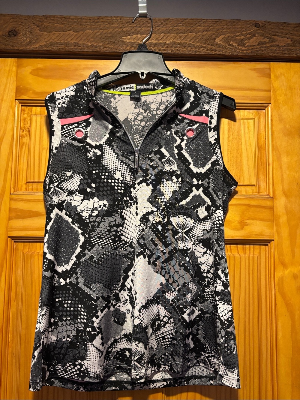 jamie sadock Black Gray White Snakeskin-Print Sleeveless Tank